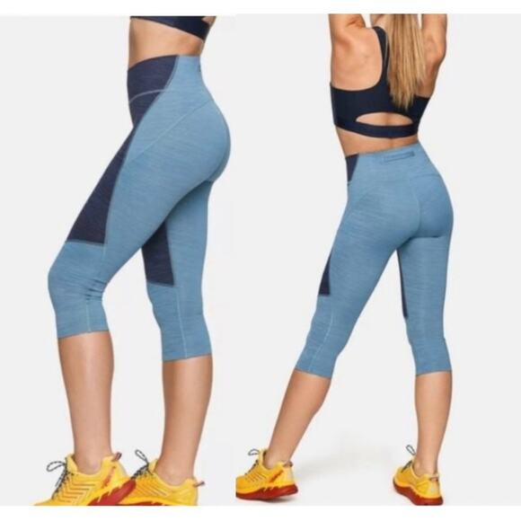 Outdoor Voices TechSweat Blue Colorblock High Rise Cropped Leggings - Picture 1 of 6